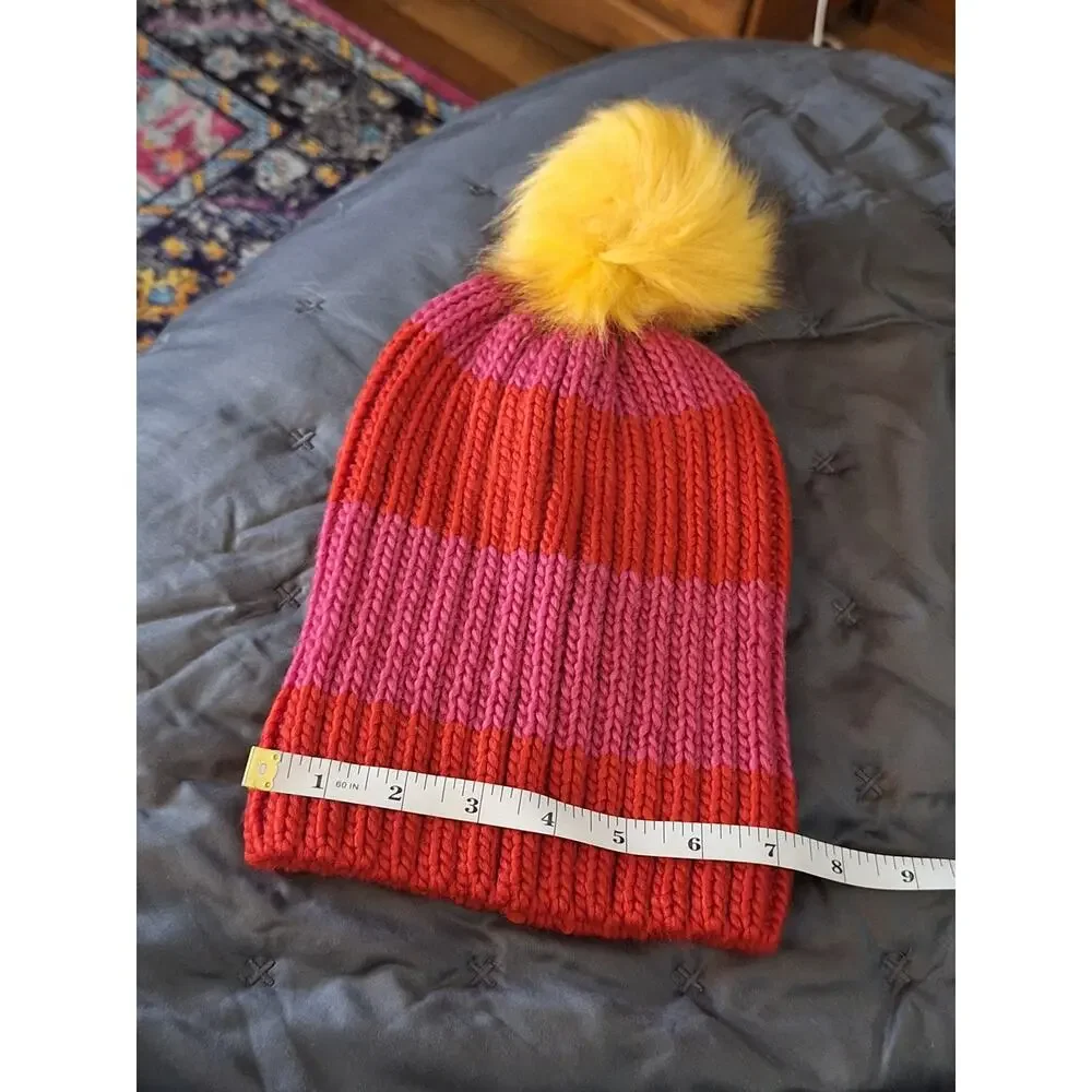 Hat Attack (Anthropologie) Beanie Women's OSFM Pom Stripes Fun Artsy Colorful